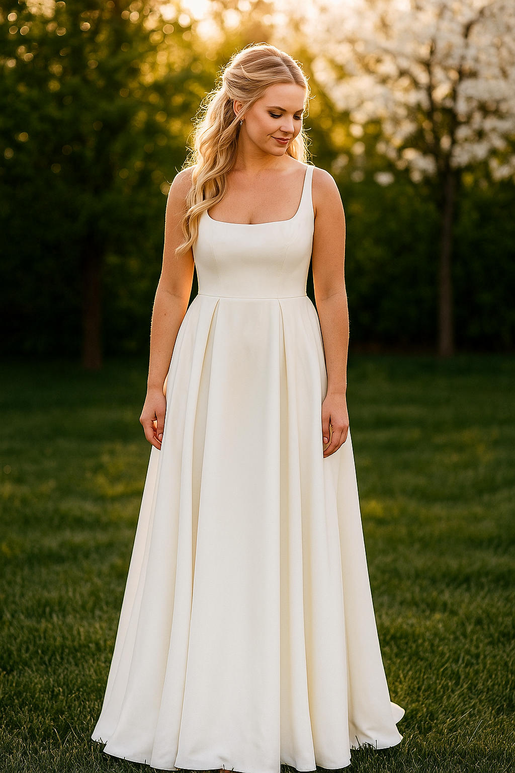 modern a line dress Off Shoulder Wedding Dress, Satin Bridal Gowns, Modern A-Line Dress, Elegant Wedding Gown, Structured Bridal Dress, Minimalist Wedding Dress