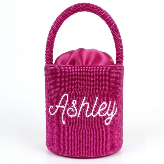 Personalized Pink Beaded Name Bag