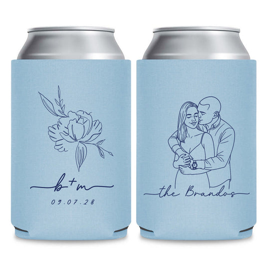 Bride Groom Portrait Wedding Can Coolers