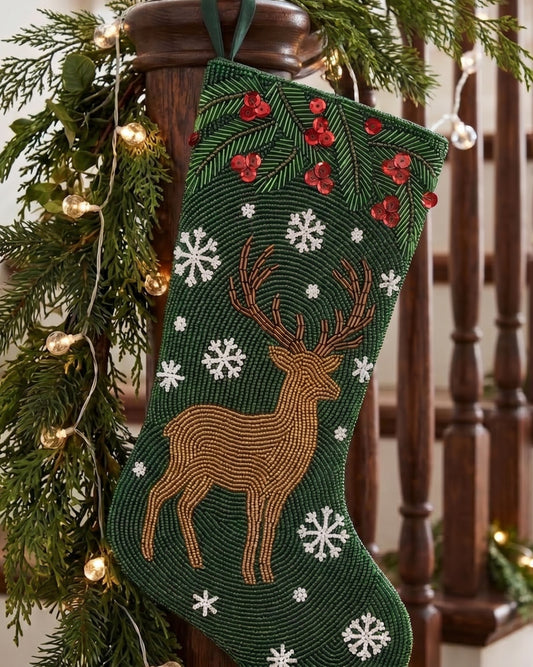 Woodland Stag Beaded Stocking