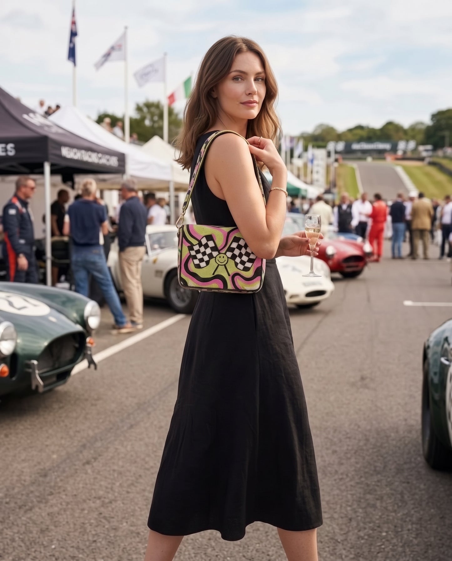 Pink & Green Smiley Racing Shoulder Bag