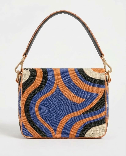 Orange & Blue Race Car Beaded Shoulder Bag