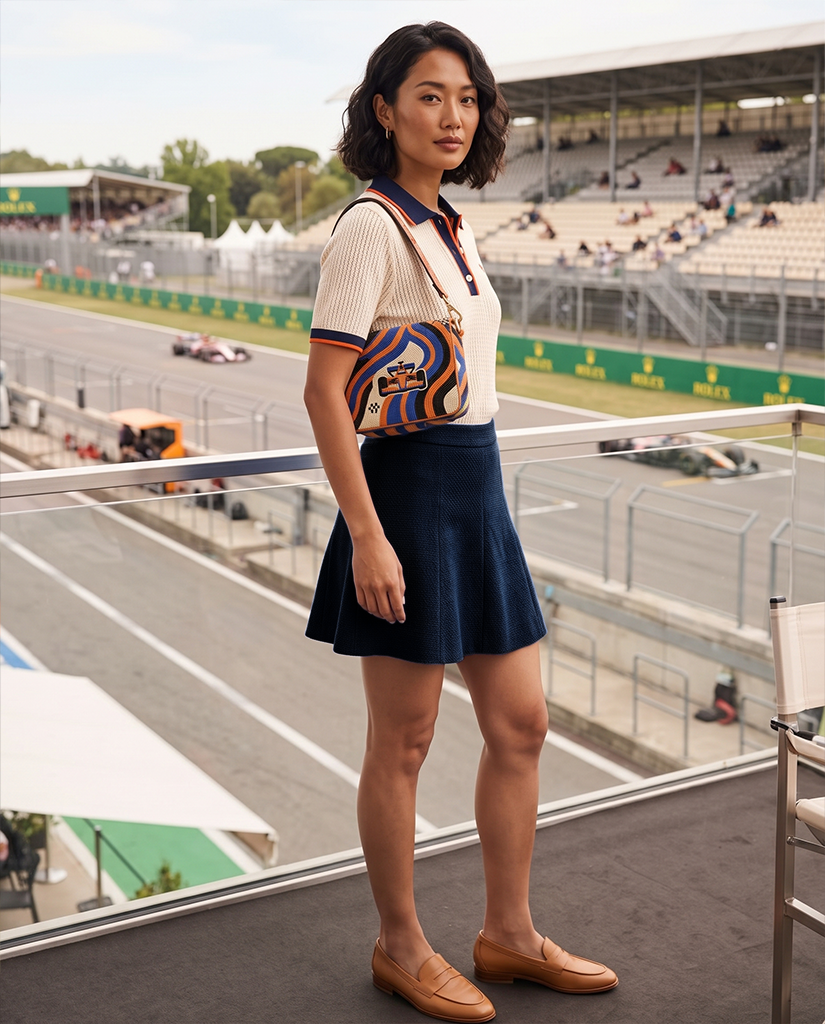 Orange & Blue Race Car Beaded Shoulder Bag