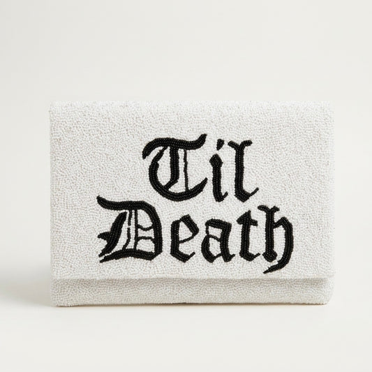 'Til Death White Beaded Bridal Clutch