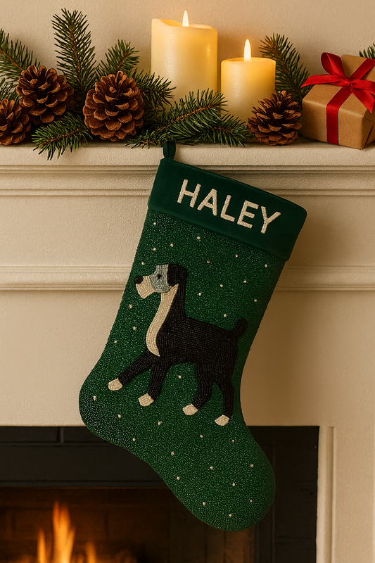 Custom Beaded Dog Christmas Stocking