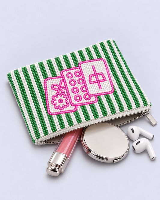 Pink Mahjong Tile Beaded Coin Purse