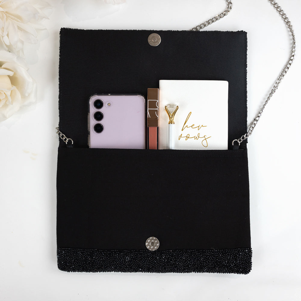 Black Bride beaded bridal clutch