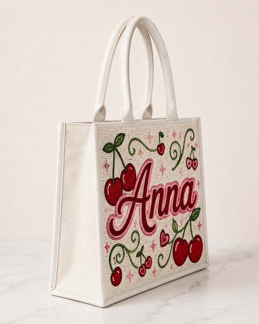 Cherry Personalized Beaded Tote Bag