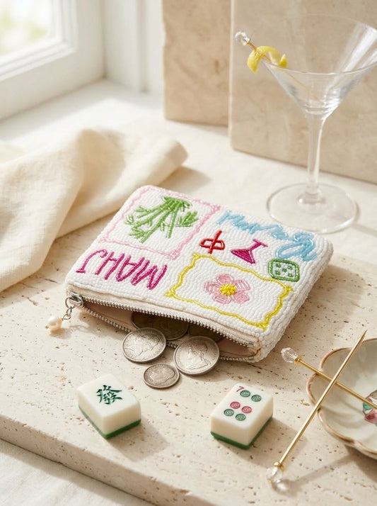 Mahjong Collage Beaded Coin Purse