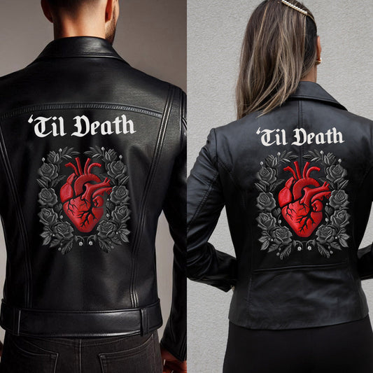 Til Death Heart Embroidery Leather Jacket