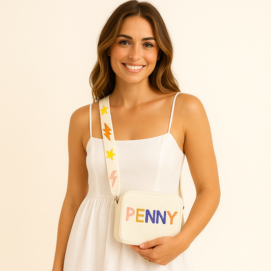 Custom Name Seed Bead Crossbody Bag (GD)