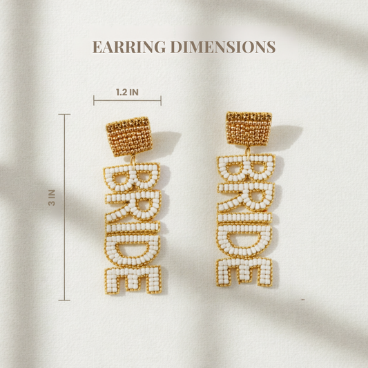 Gold and White Seed Bead Bride Earrings