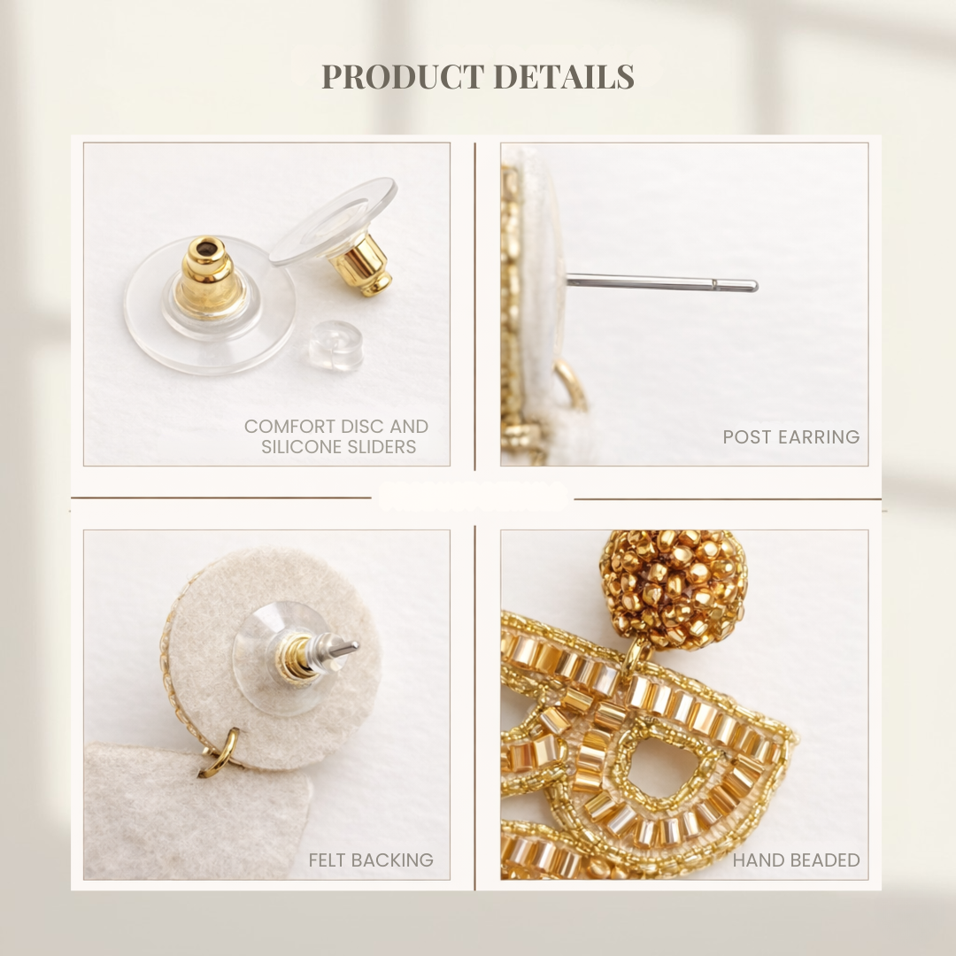 Golden Beaded Bride Earrings
