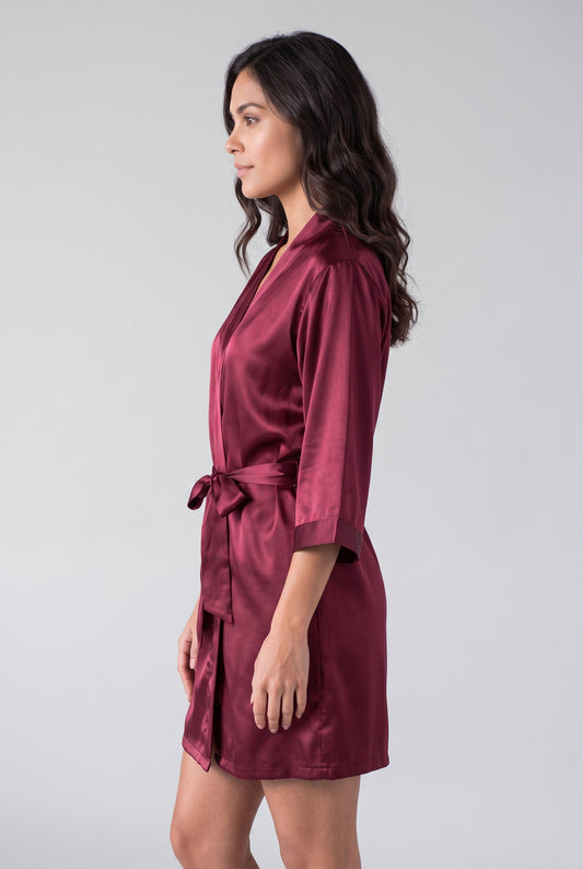 Wine Satin Kimono Robe