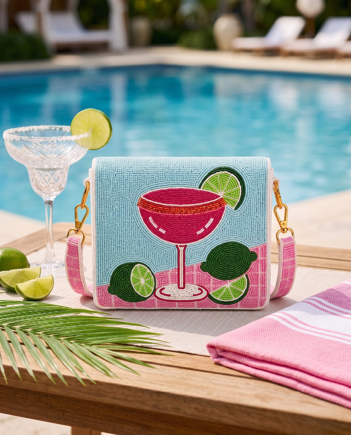 Blue Margarita Cocktail Beaded Clutch