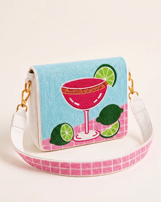 Blue Margarita Cocktail Beaded Clutch