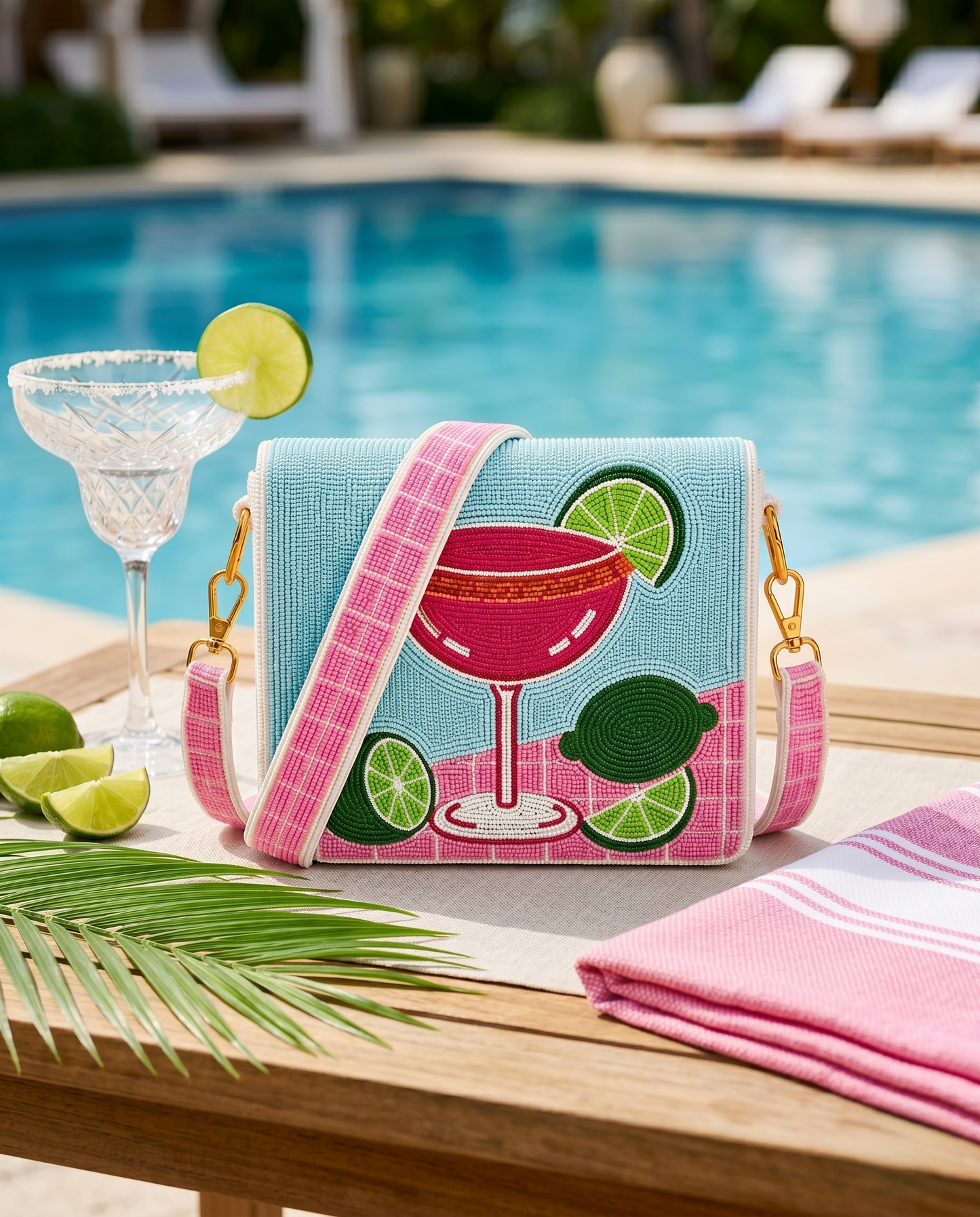 Blue Margarita Cocktail Beaded Clutch