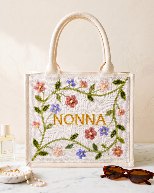 Ivory Vine Beaded Tote