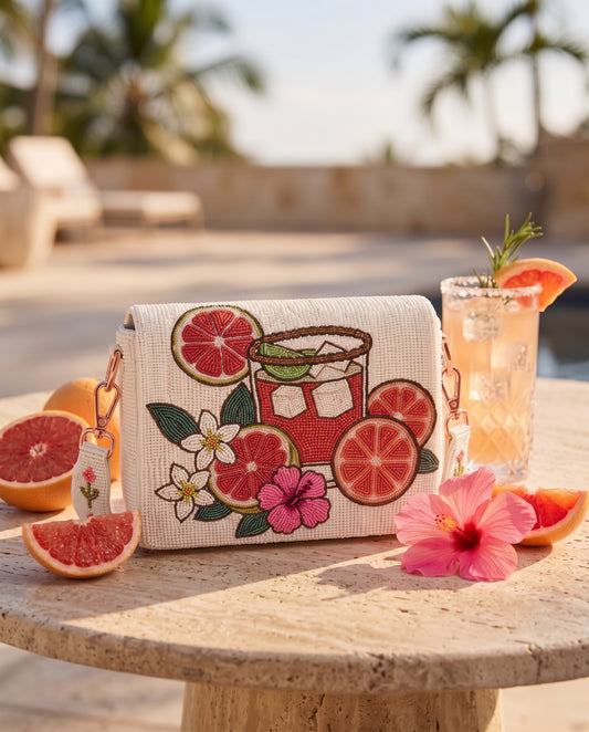 Paloma Grapefruit Beaded Clutch
