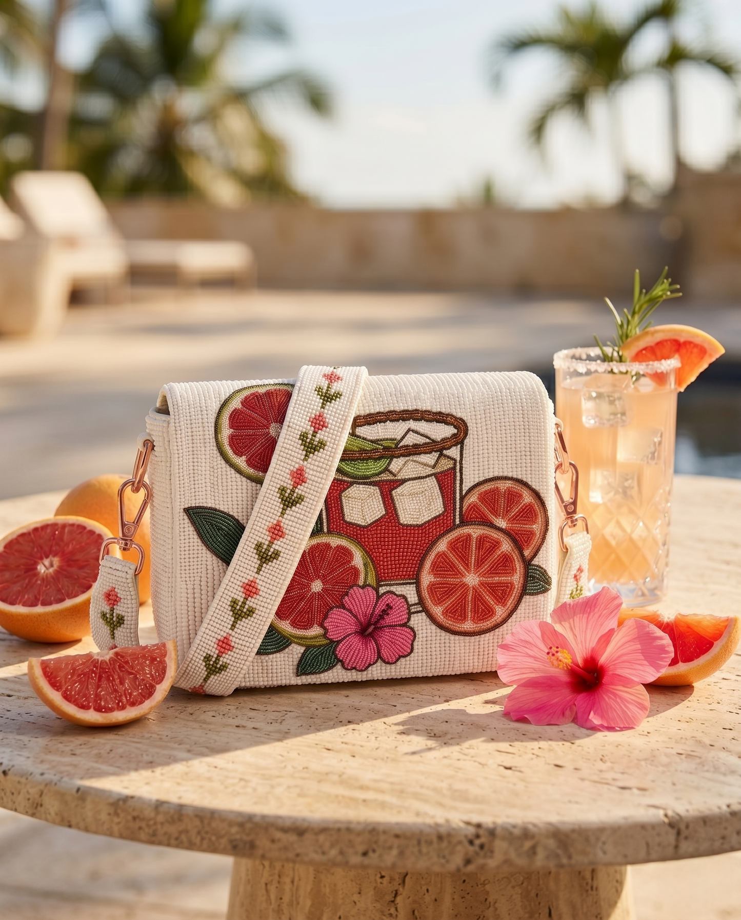 Paloma Grapefruit Beaded Clutch