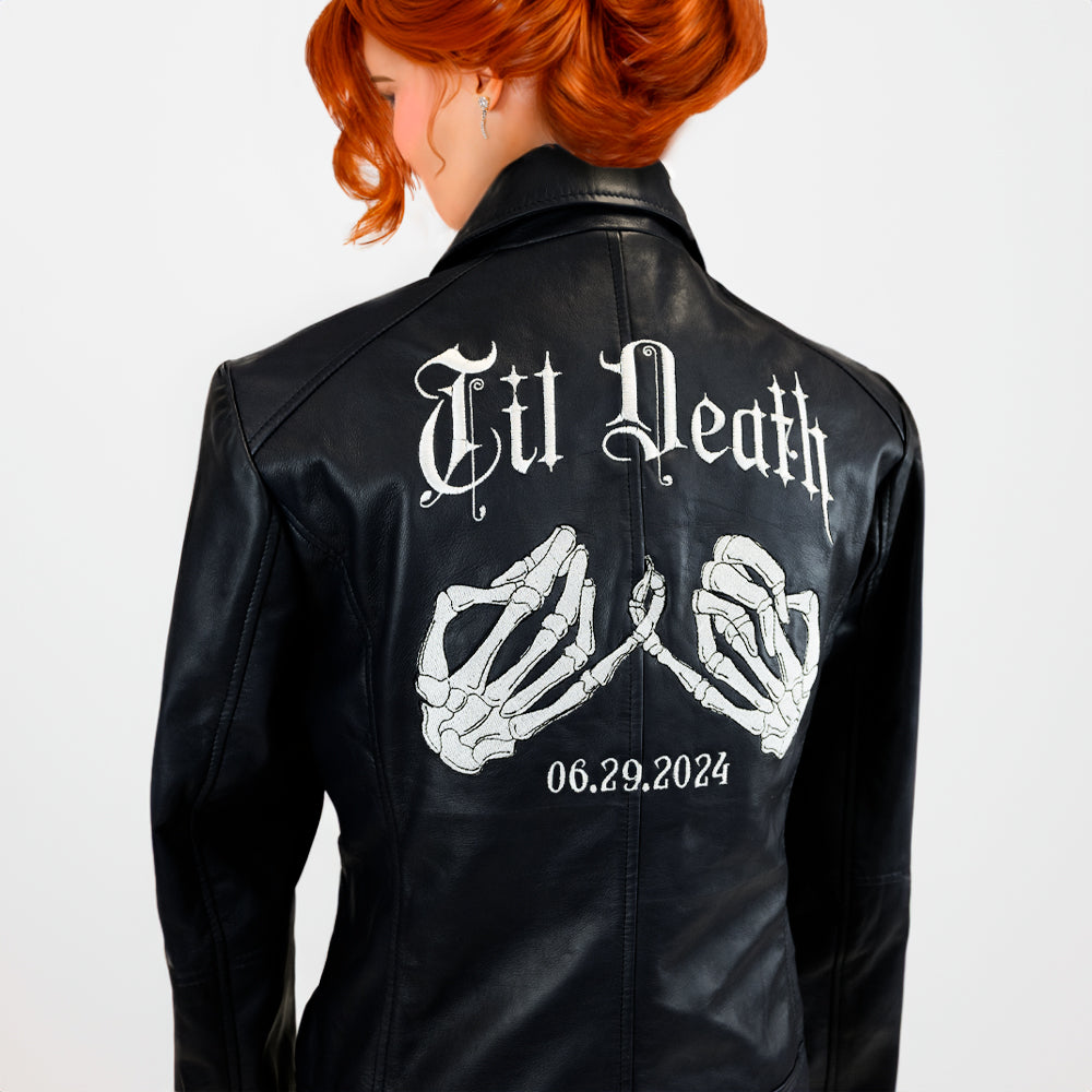 knee length dresses for ladies Real Leather) Skeleton Hand Jacket – Personalized Wedding Leather Wear –  PrettyRobes.com