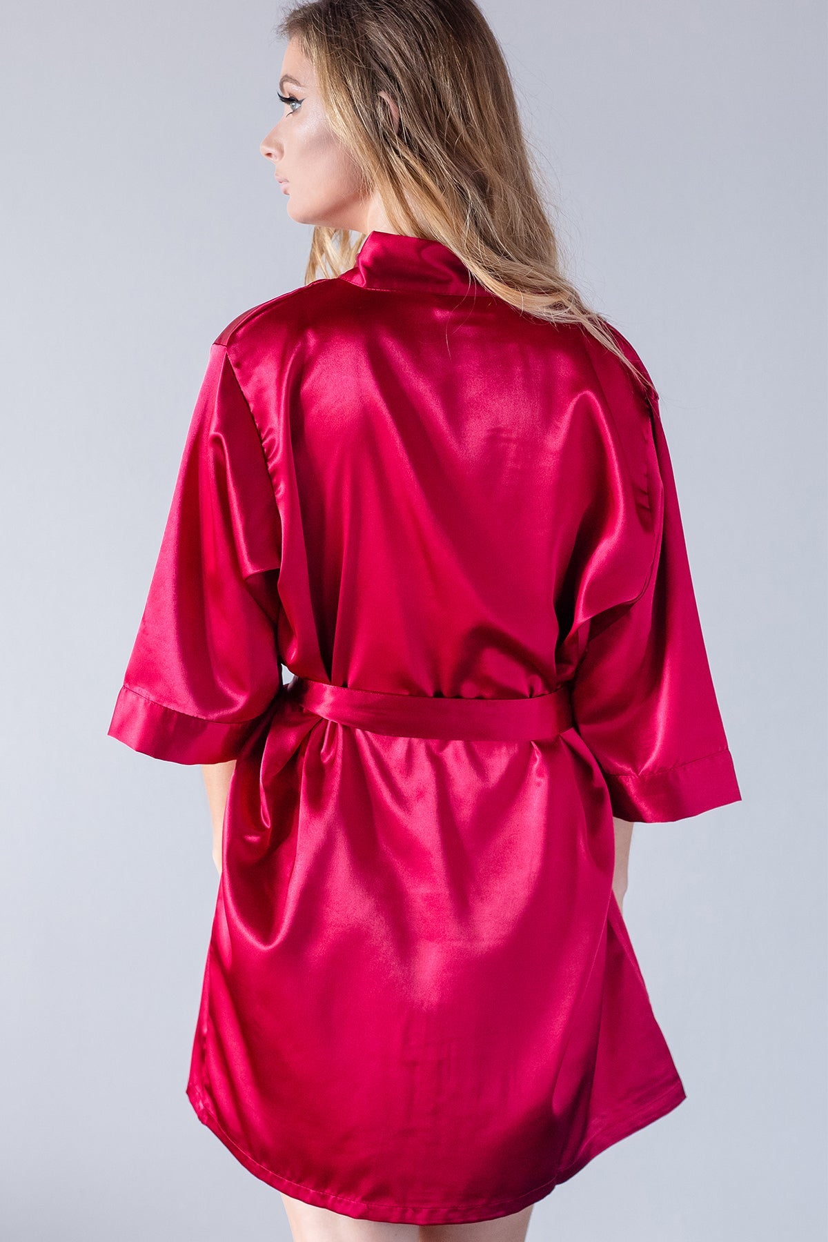 Wine satin kimono robe back (placeholder photo)