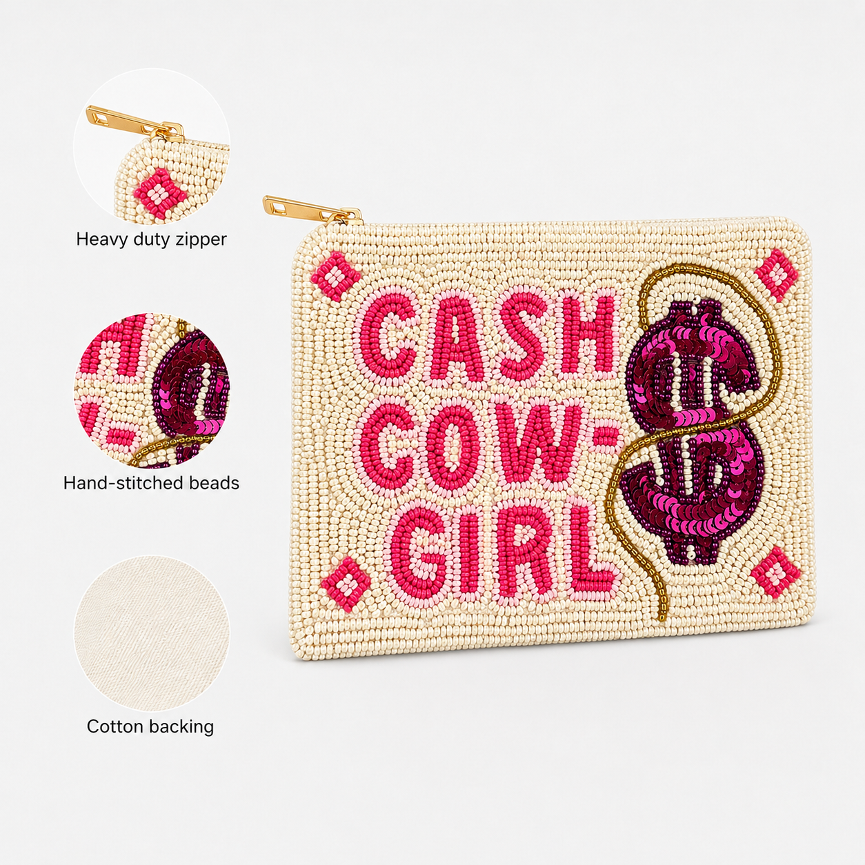 Cash Cowgirl Beaded Coin Purse