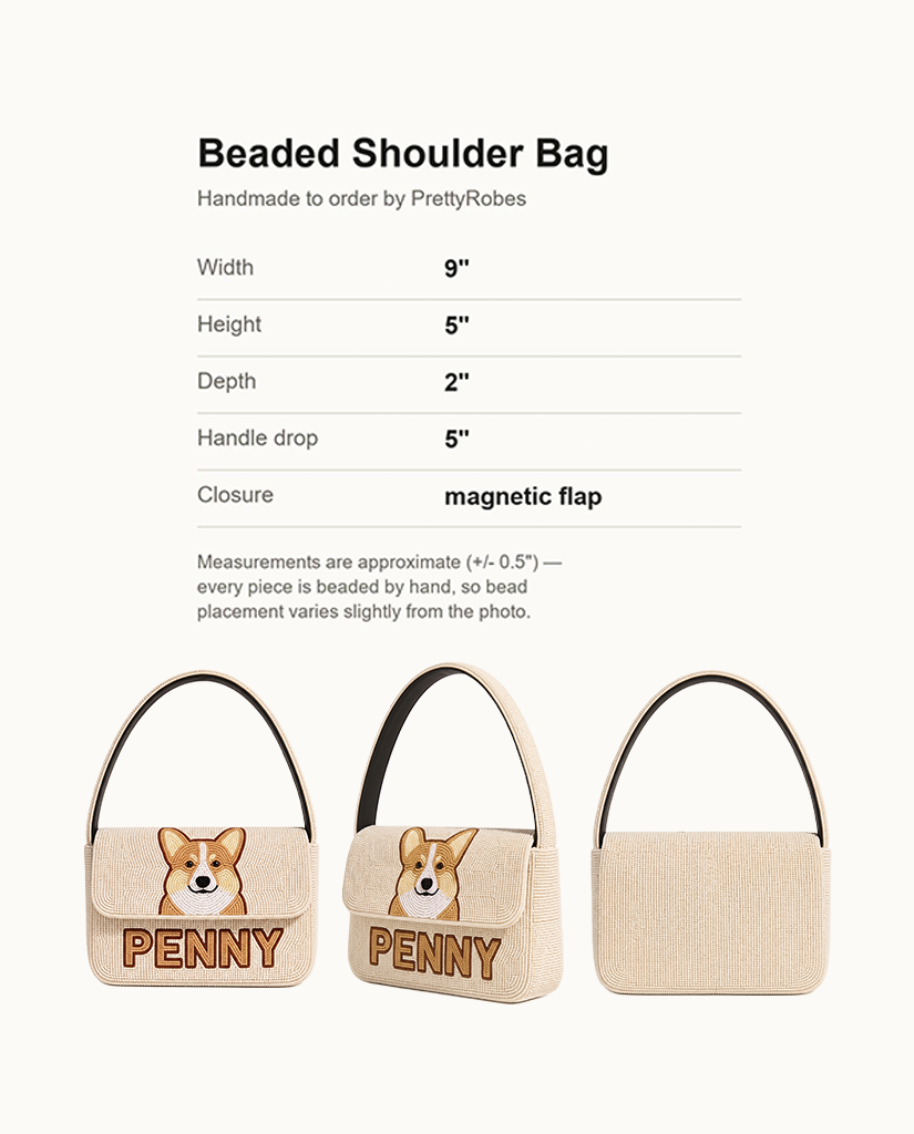 Custom Pet Portrait Beaded Shoulder Bag, Personalized Dog Purse with Name, Hand Beaded Pet Lover Handbag, Custom Dog Mom Evening Bag