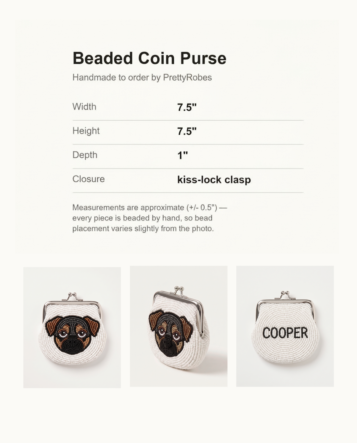 Personalized Pet Portrait Beaded Coin Purse with Name, Custom Cat Face Pouch Kiss Lock Wallet, Hand Beaded Pet Lover Gift