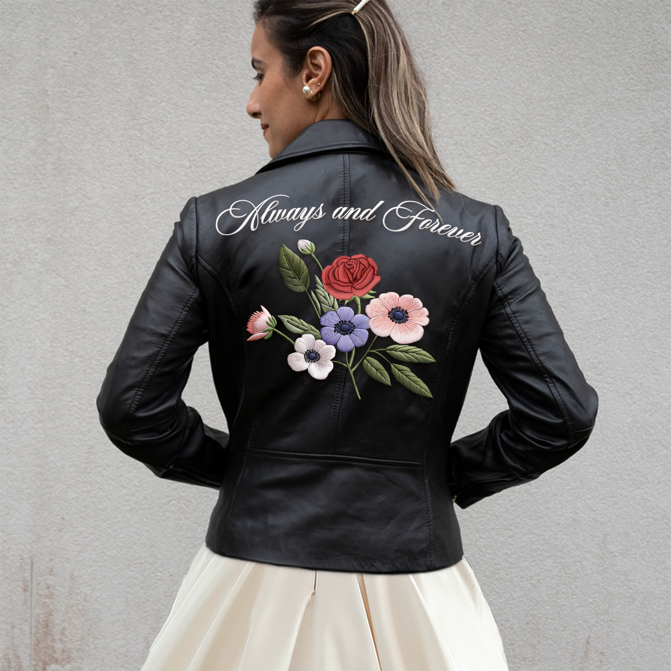 Embroidered Floral Leather Jacket | Bachelorette Party Jacket