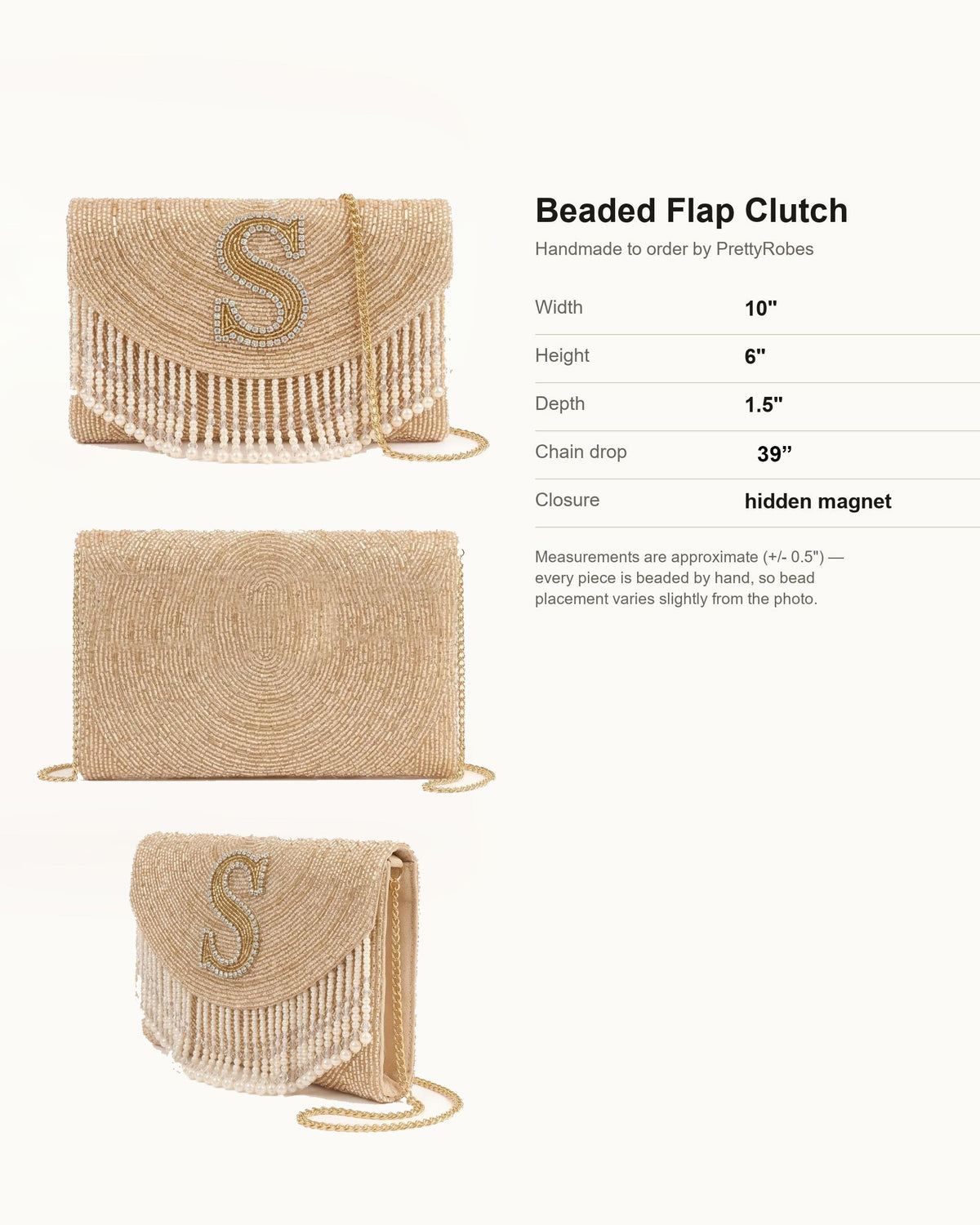 Personalized Beaded Monogram Clutch with Fringe, Custom Initial Bridal Purse, Champagne Pearl Wedding Evening Bag, Bridesmaid Gift