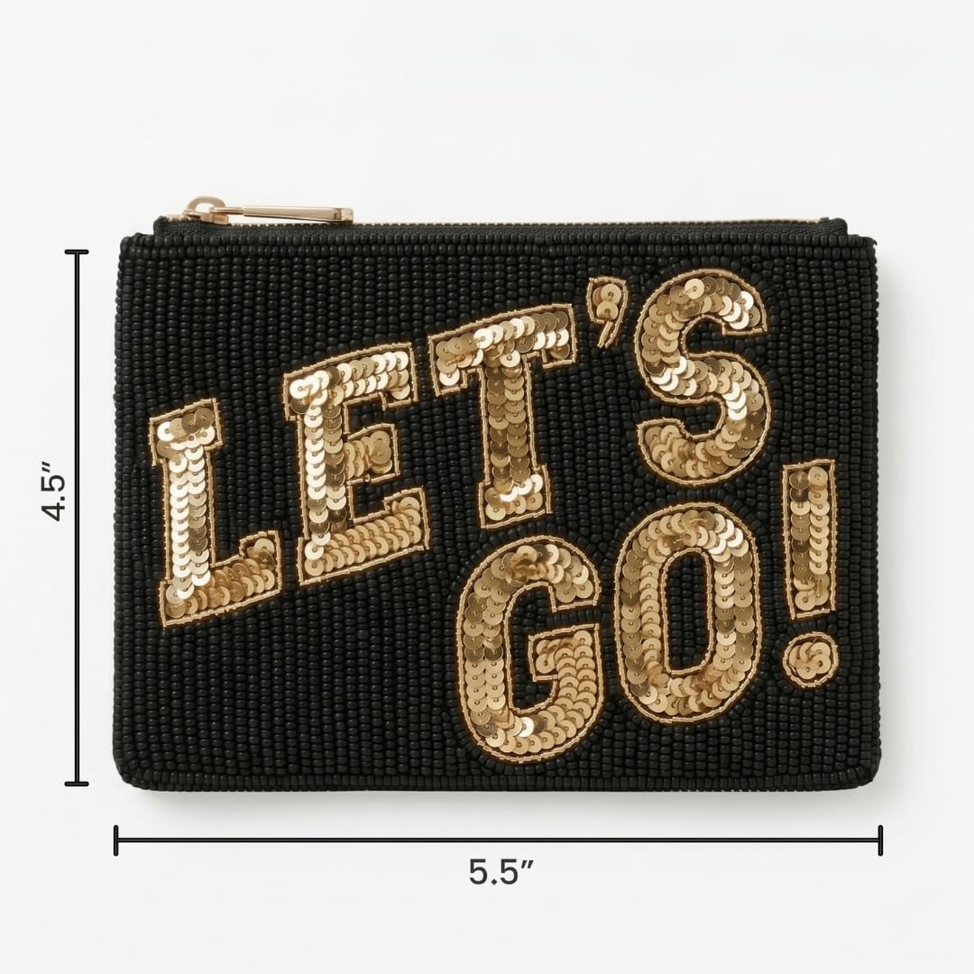 Black Gold Lets Go Beaded Coin Purse
