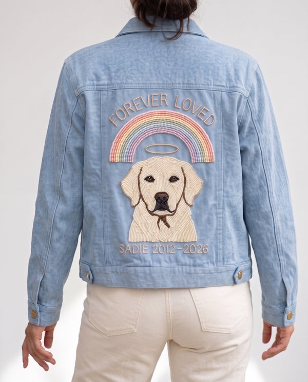 Rainbow Bridge Memorial Beaded Denim Jacket