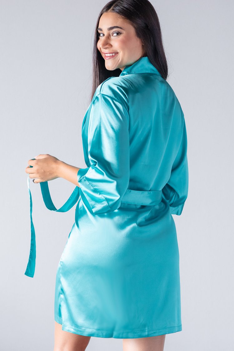 Tiffany Blue Satin Kimono Robe