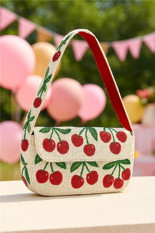 Cherry made to order shoulder bags with names, beading, and themed designs
