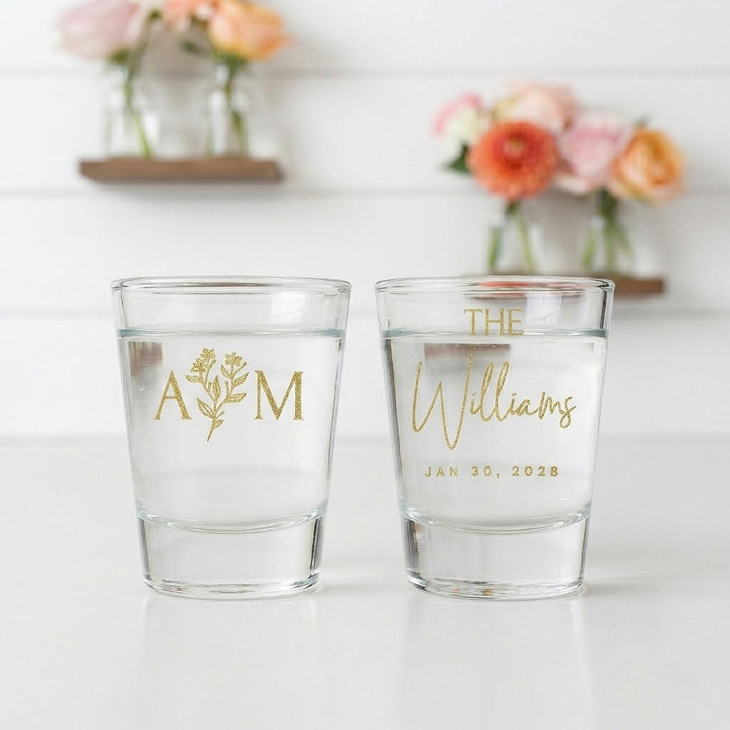 Customized shot glasses as wedding favors