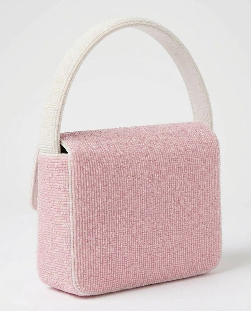 Pink Tennis Girl Beaded Shoulder Bag