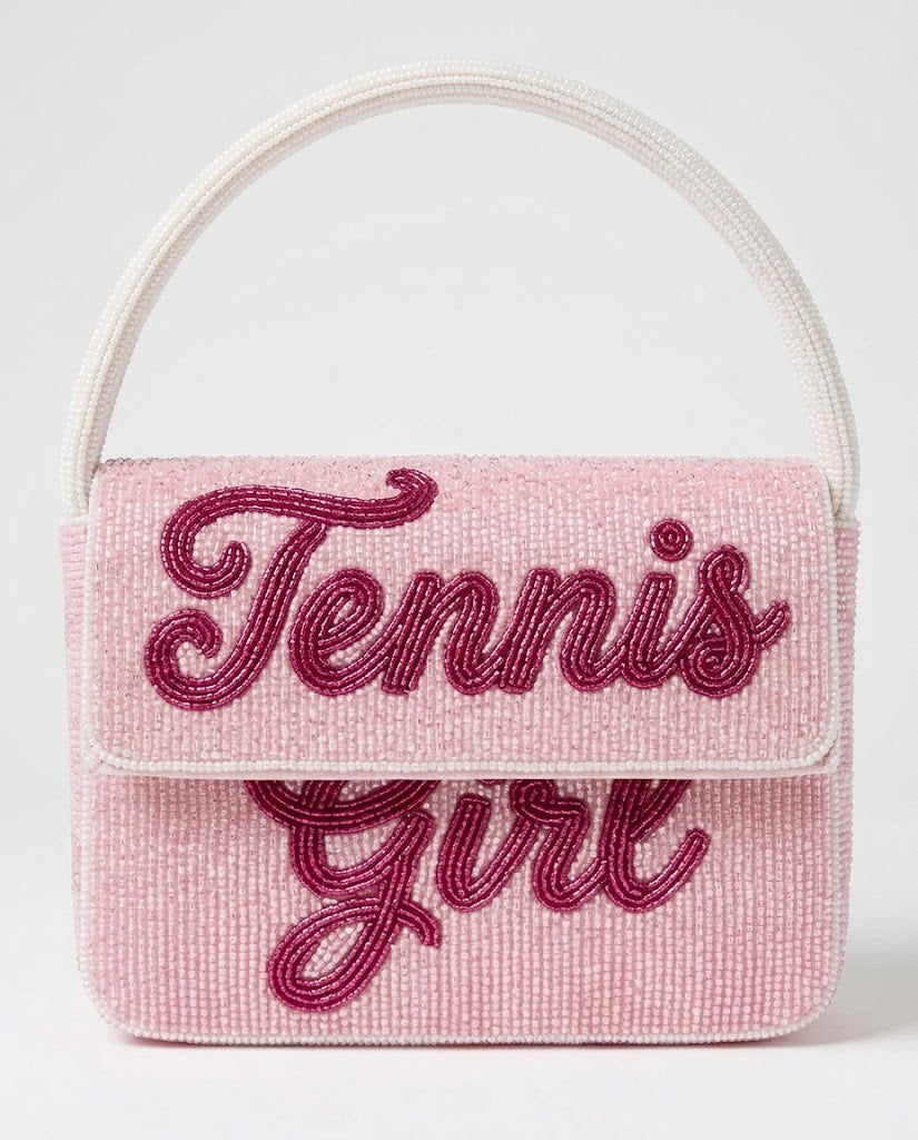 Pink Tennis Girl Beaded Shoulder Bag