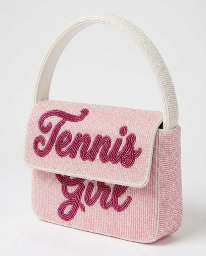Pink Tennis Girl Beaded Shoulder Bag