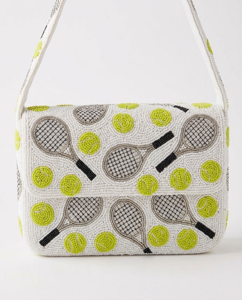 All Over Racquet and Tennis Ball Beaded Bag