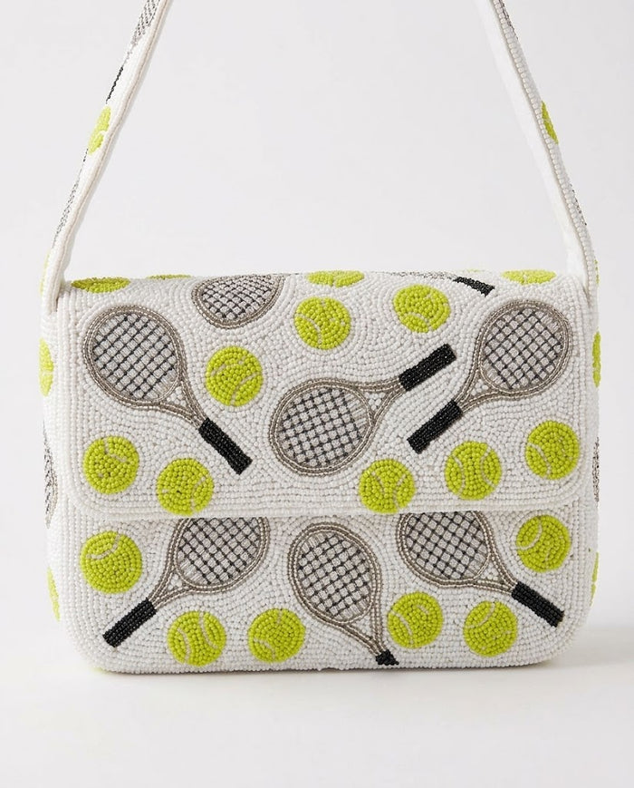 All Over Racquet and Tennis Ball Beaded Bag