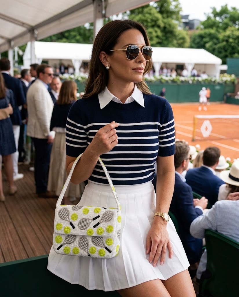 All Over Racquet and Tennis Ball Beaded Bag