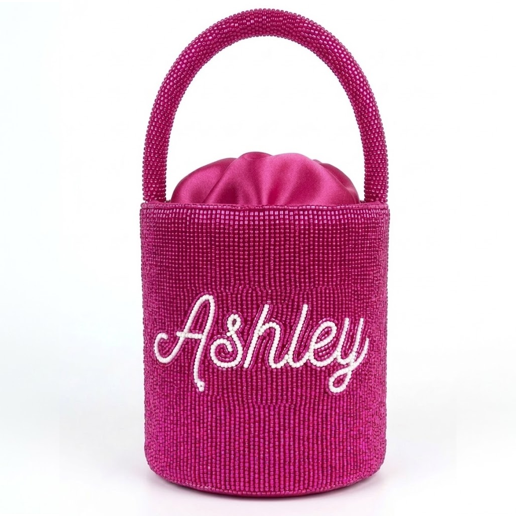 Personalized Pink Beaded Name Bag