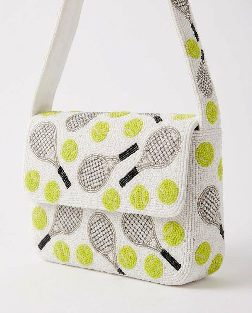 All Over Racquet and Tennis Ball Beaded Bag