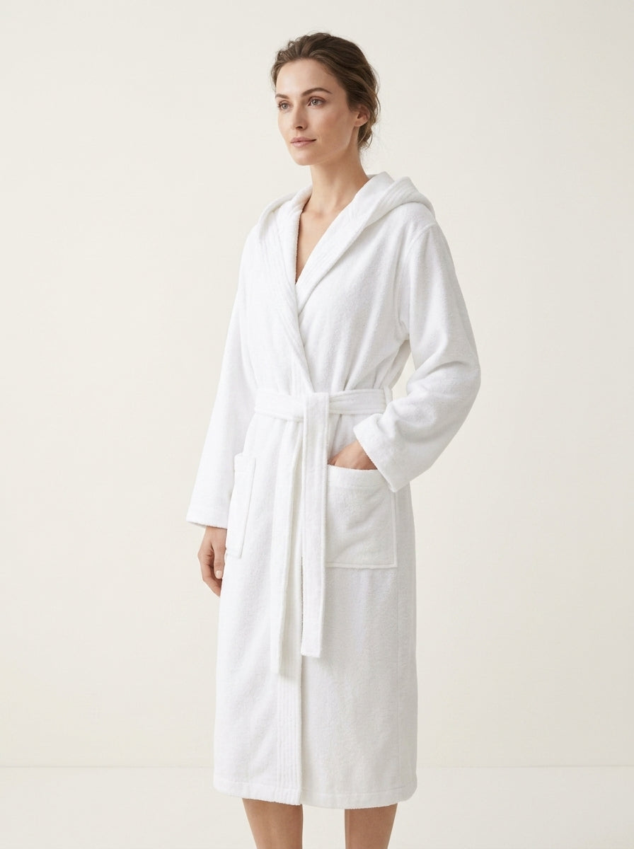 Terry cloth hooded robe with custom embroidered logo
