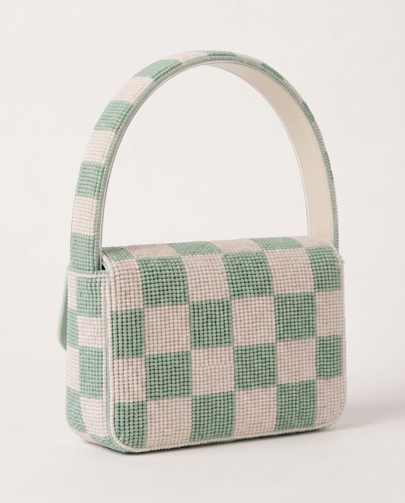 Mint Check Tennis Racquet Beaded Shoulder Bag