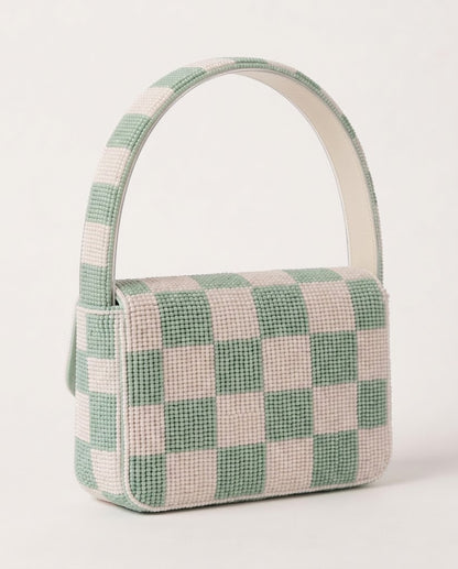 Mint Check Tennis Racquet Beaded Shoulder Bag