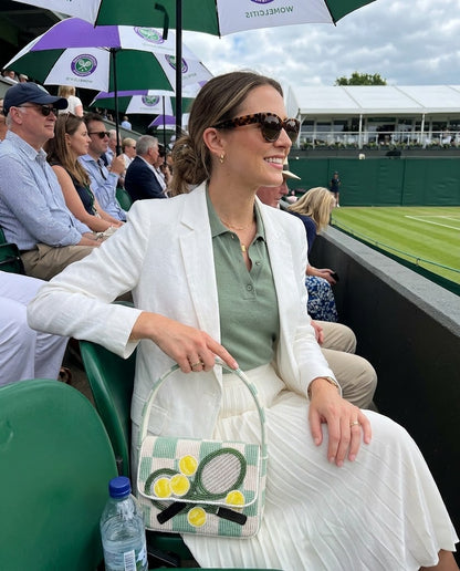 Mint Check Tennis Racquet Beaded Shoulder Bag