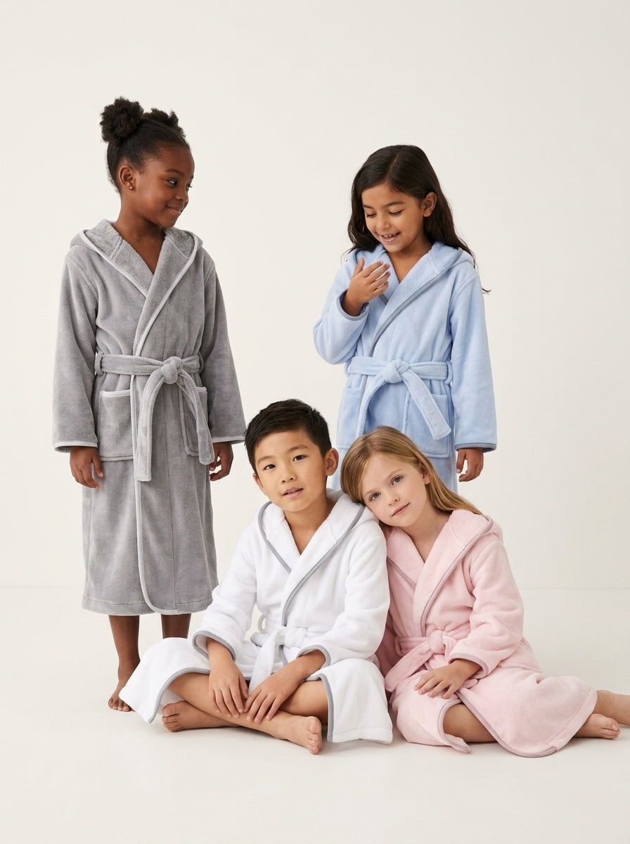 Kids hooded terry robe with custom embroidered logo
