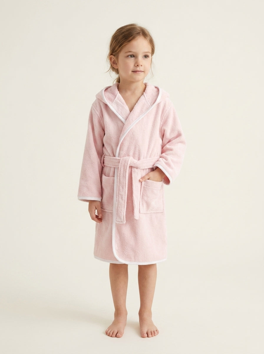 Kids hooded terry robe with custom embroidered logo